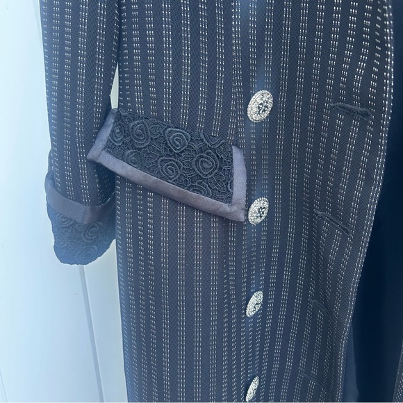 Vintage long pinstripe, lace and jeweled blazer. - Picture 14 of 16